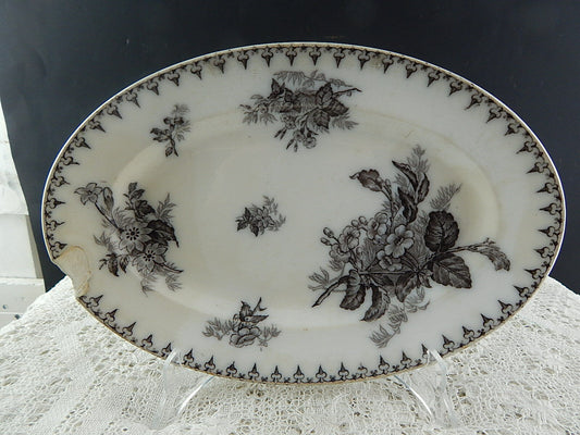 ANTICO VASSOIO CERAMICA SARREGUEMINES U&C COLLEZIONE FLORE 1800 ART NOUVEAU