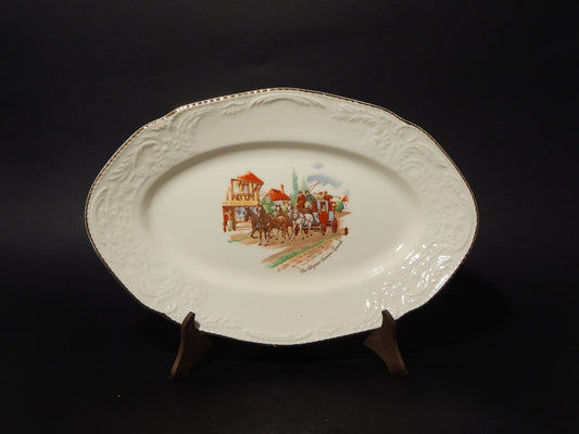 ANTICO VASSOIO OVALE CERAMICA LAVENO SINCE 1856 THE DILIGENCE LONDON IPSWICH