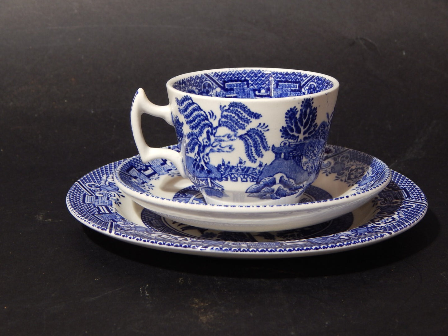 ANTICO TRIO TAZZA CERAMICA POTTERY WOOD&SONS BURSLEM ENOCH1784RALPH1750 WILLOW