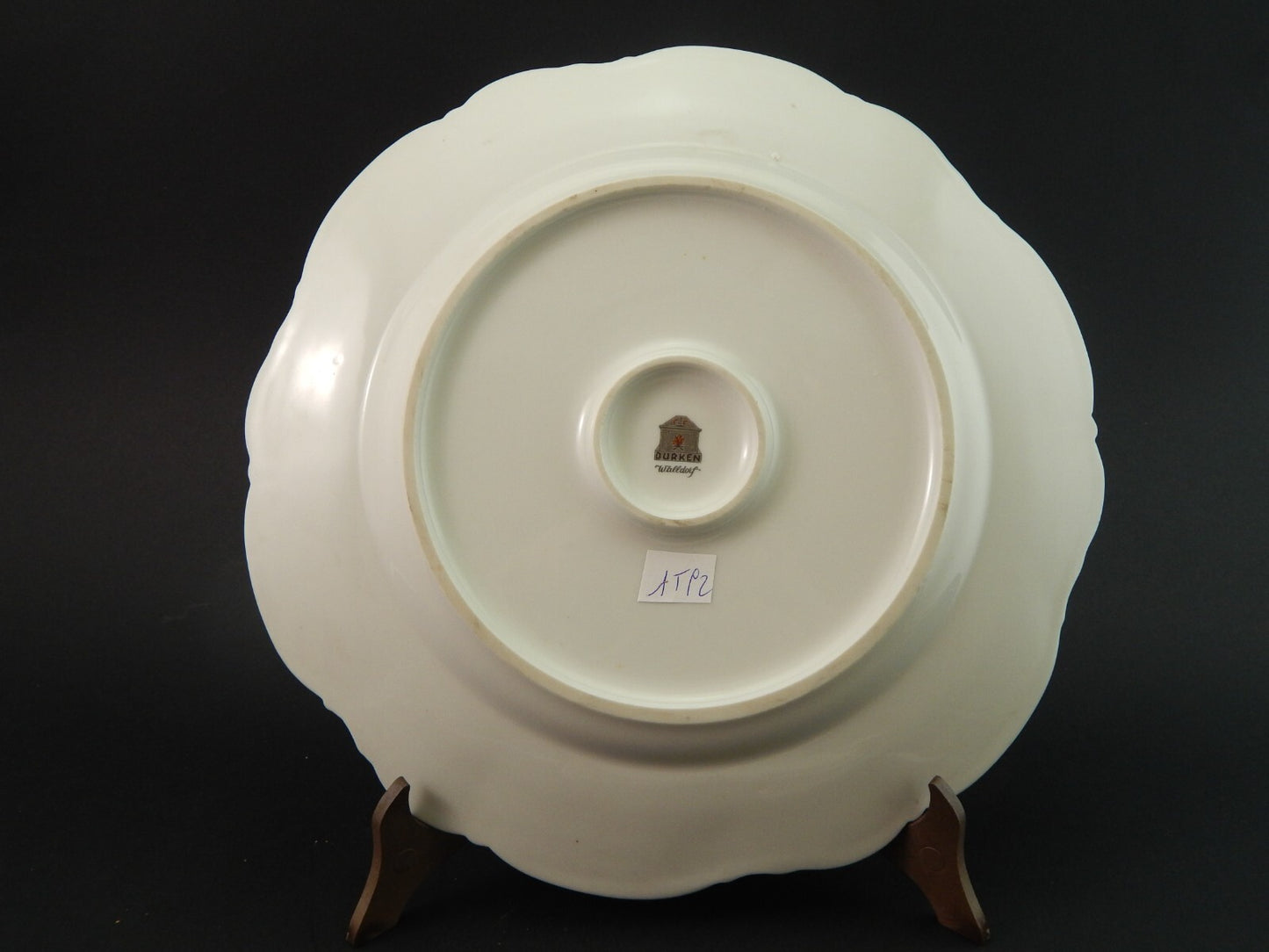 VINTAGE ROCAILLE VASSOIO ROTONDO DURKEN WALLDORF CERAMICA FIORE DI PESCO