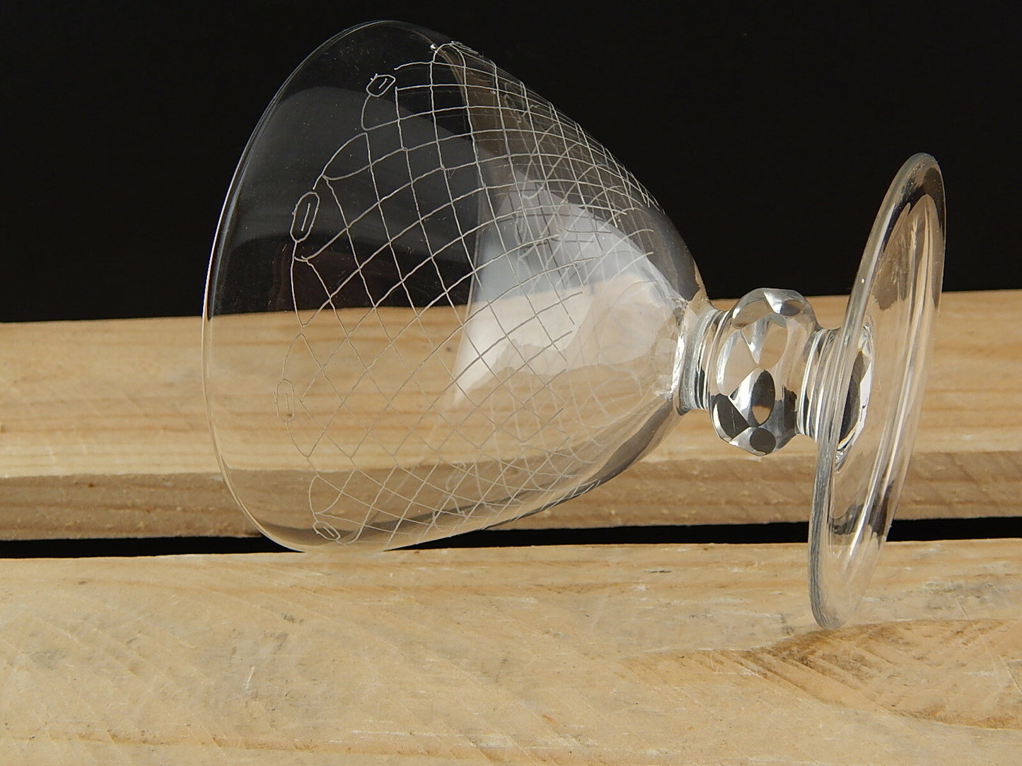 ANTICO BICCHIERE CALICE CRISTALLO INCISO PUNTA DIAMANTE EPOCA ART DECO