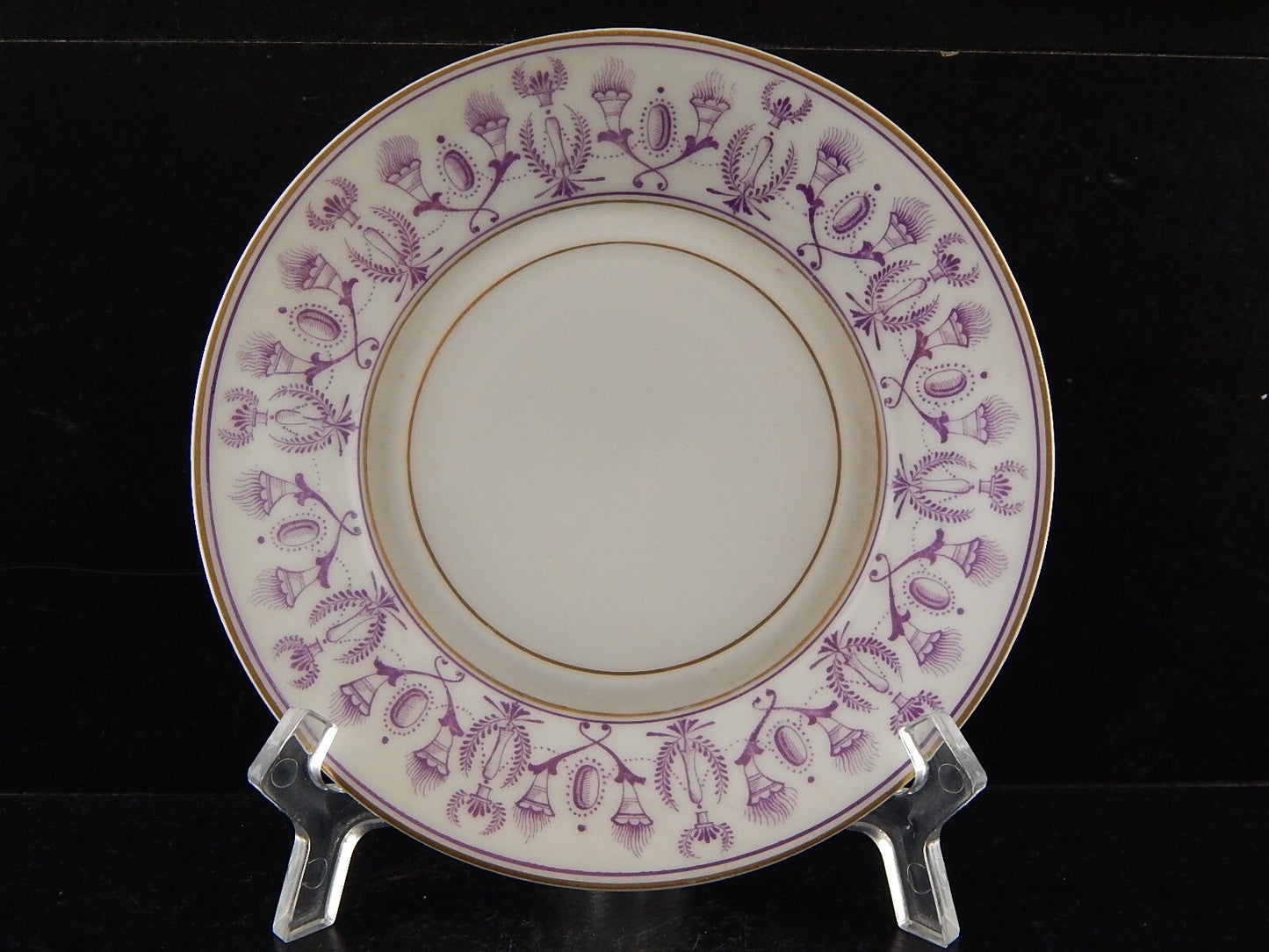 ANTICA PREZIOSA TAZZA TE' STILE IMPERO IN PORCELLANA BIANCA DECORATA VIOLA E ORO