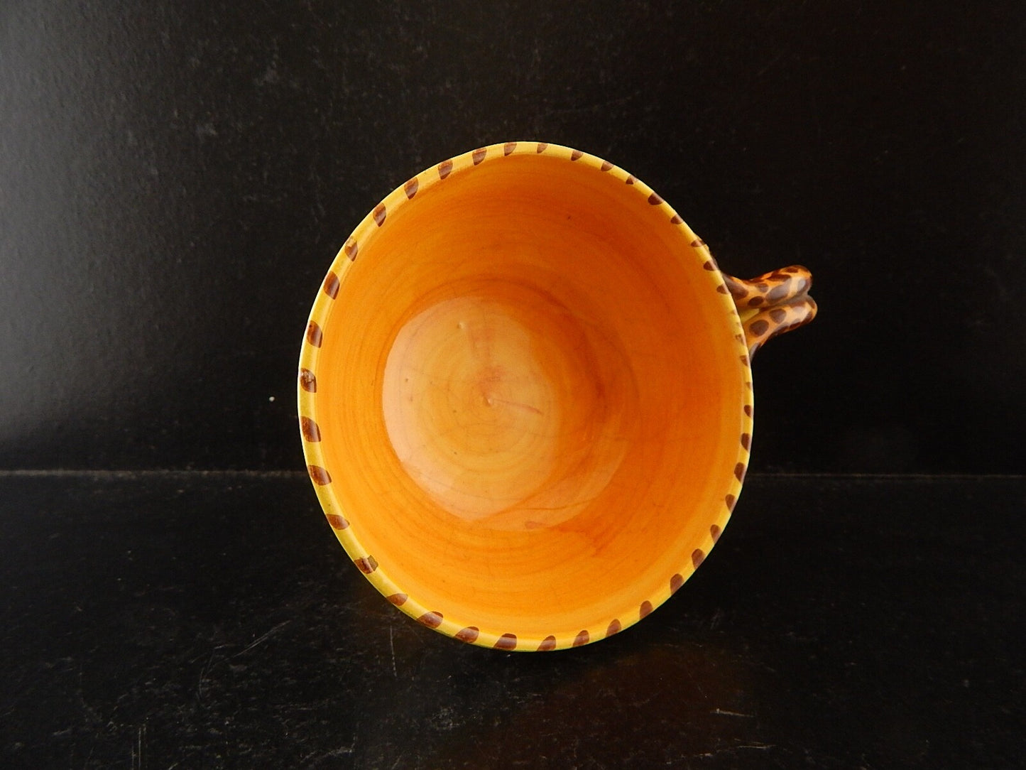 ANTICA TAZZA MAIOLICA CERAMICA POLICROMA FANTECHI ANSA A SERPE PRIMO 900 #8931