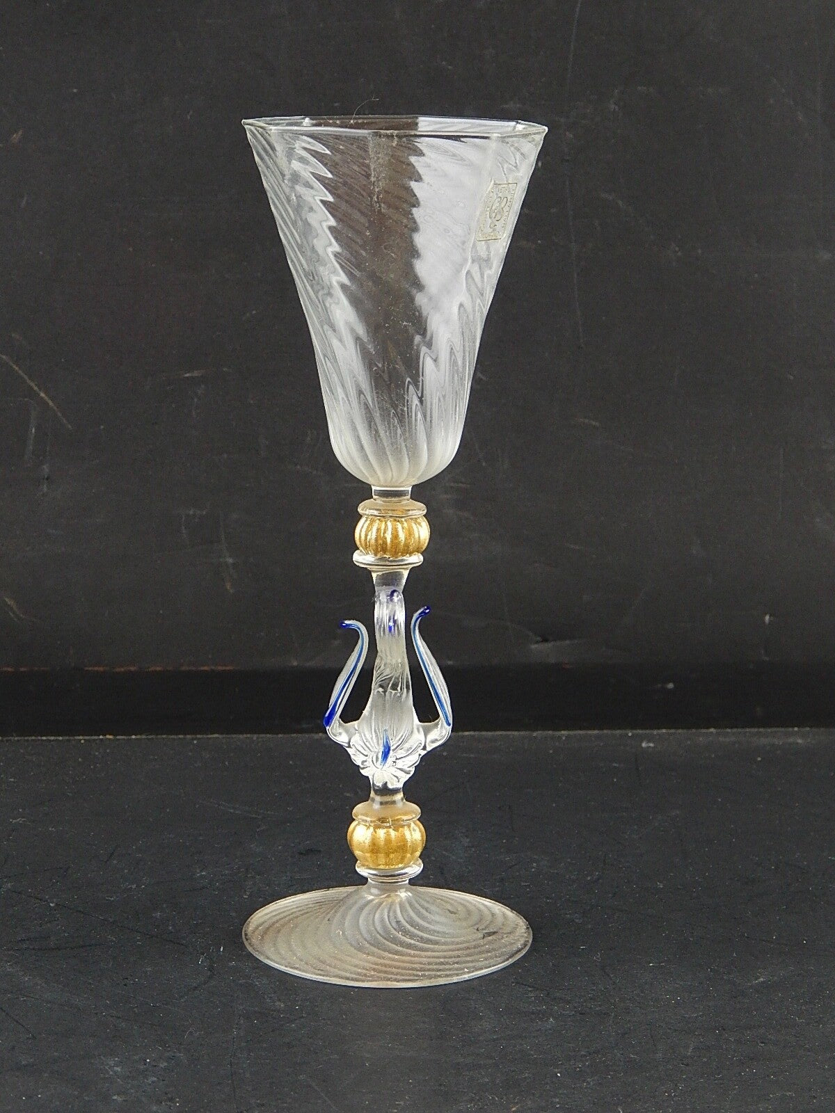 TIPETTO CALICE MURANO VETRO SOFFIATO RIGATO CIGNO FIRMATO CORTELLA & BALLARIN #