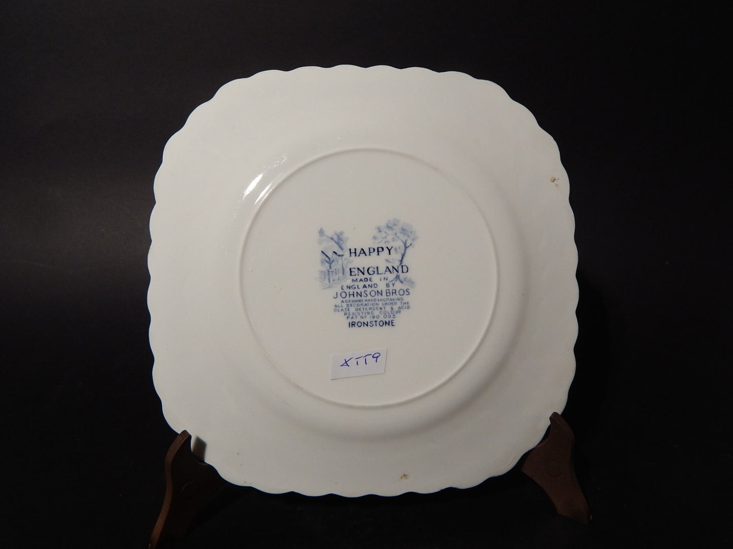 VINTAGE PIATTO QUADRATO SEMI PORCELLANA JOHNSON BROS HAPPY ENGLAND STAMPA A MANO