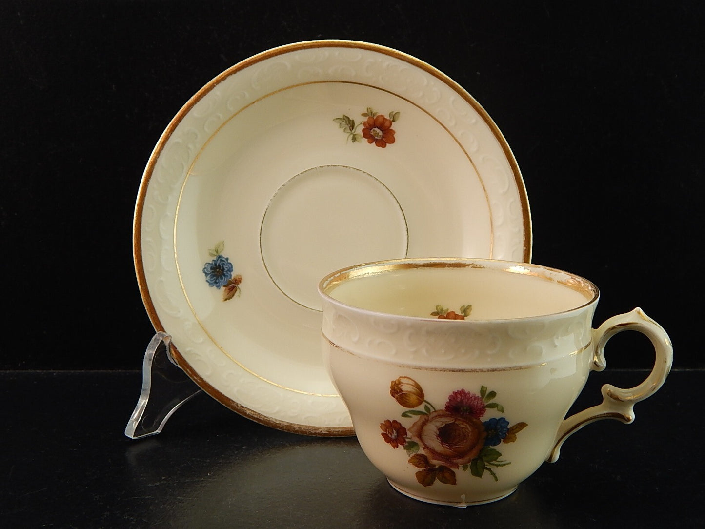 ANTICA TAZZA KPM COPENHAGEN PORCELLANA BOUQUET DI FIORI E ORO DEL 1924 #1203