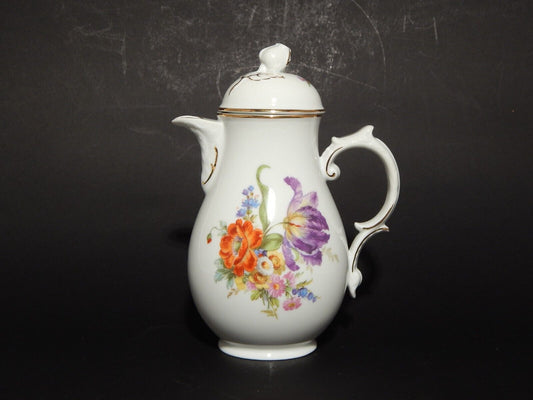 VINTAGE ELEGANTE PREZIOSA CAFFETTIERA PORCELLANA FURSTENBERG FIORE COLORATO