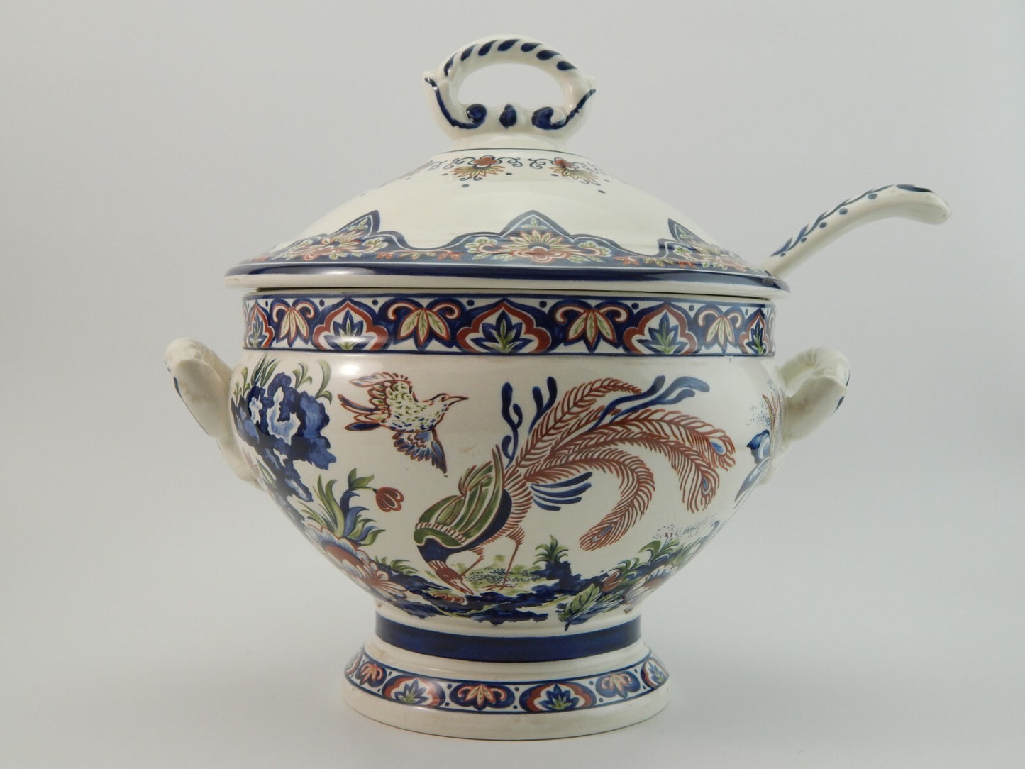 VINTAGE ZUPPIERA E MESTOLO CENTROTAVOLA CERAMICA VIEUX RHODES BOCH FATTA A MANO