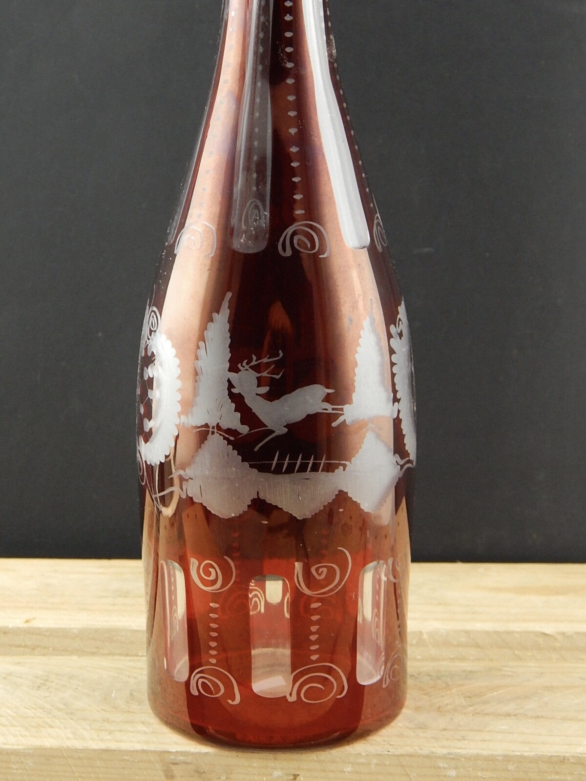 ANTICA RARA BOTTIGLIA INCISA CRISTALLO BOHEMIA BIEDERMEIER ROSSO RUBINO