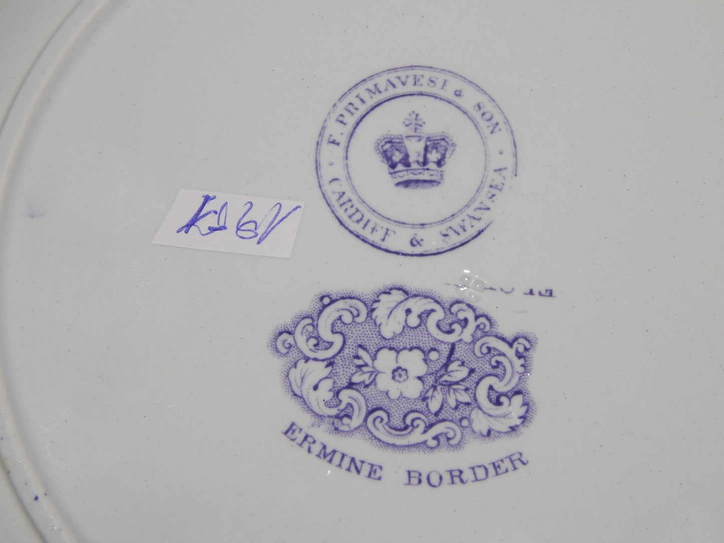 ANTICO SET 6 PIATTI CERAMICA STAFFORDSHIRE PRIMAVESI 1860 ERMINE BORDER VIOLA