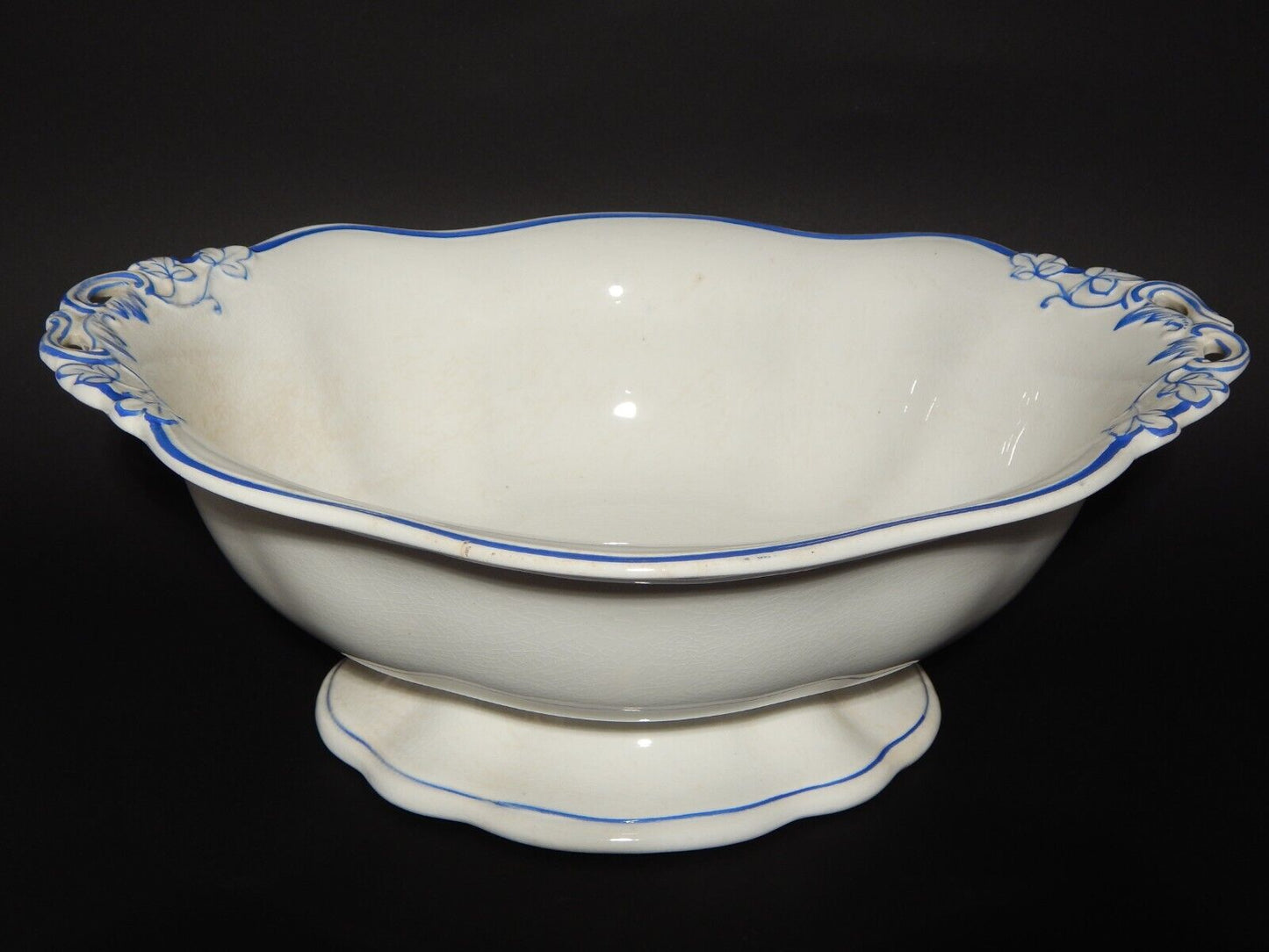 ANTICA RARA FRUTTIERA CENTROTAVOLA CERAMICA BIANCA E BLU RICHARD MILANO FINE 800