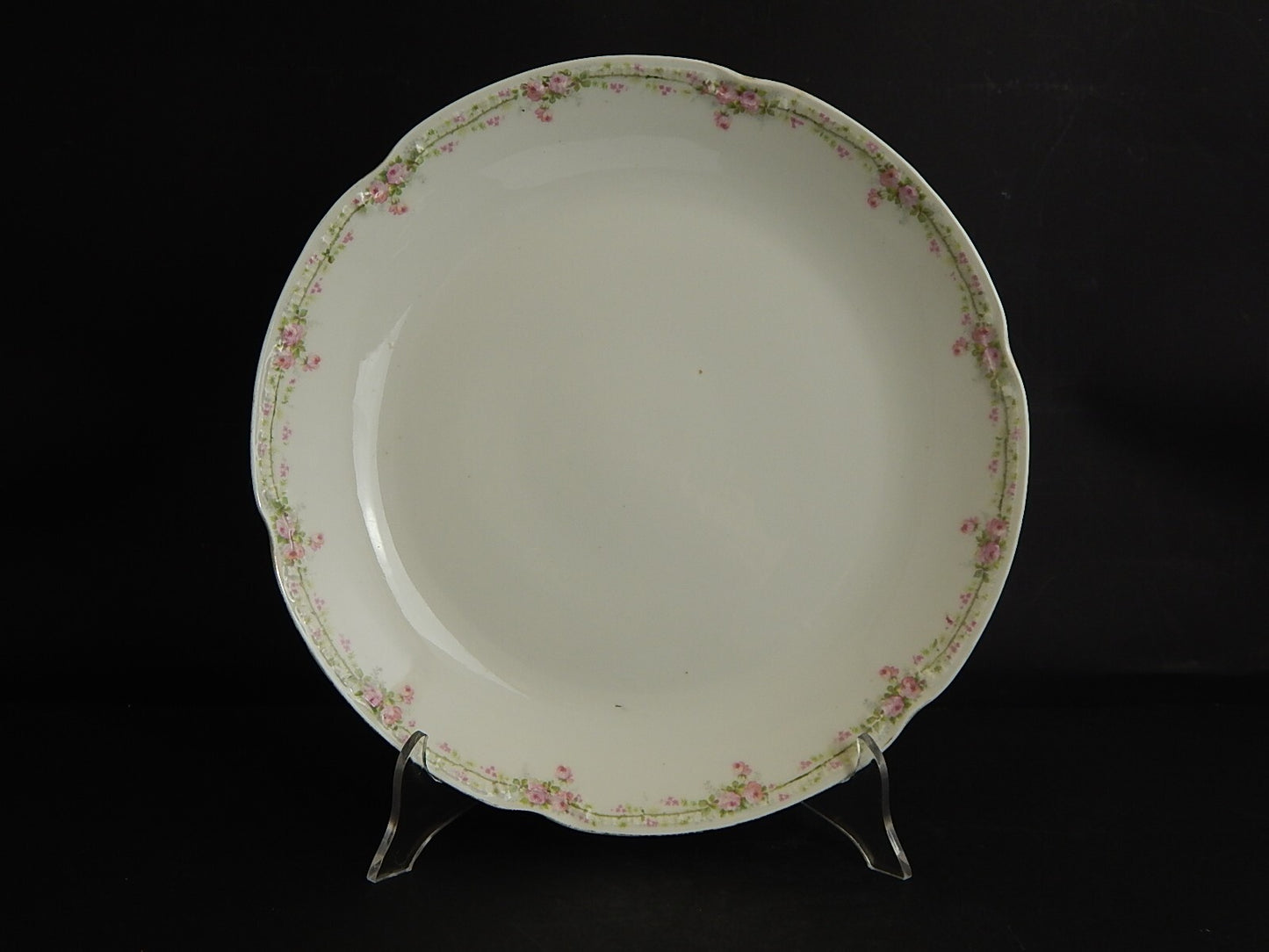 ANTICO RARO VASSOIO ROTONDO PORCELLANA BIANCA GINORI LIBERTY CON GHIRLANDA ROSE