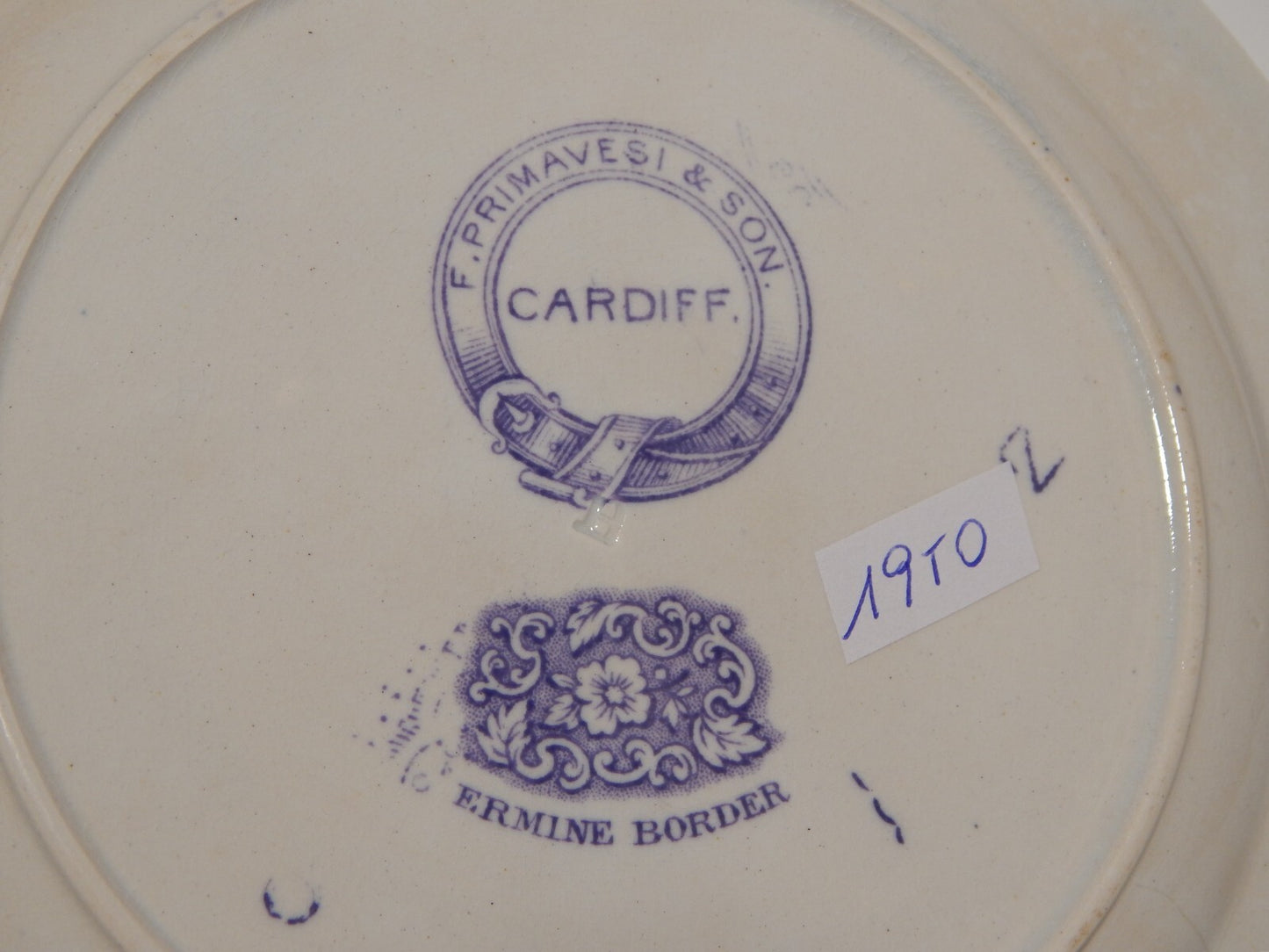 ANTICO SET 18 PIATTI CERAMICA STAFFORDSHIRE PRIMAVESI 1860 ERMINE BORDER VIOLA