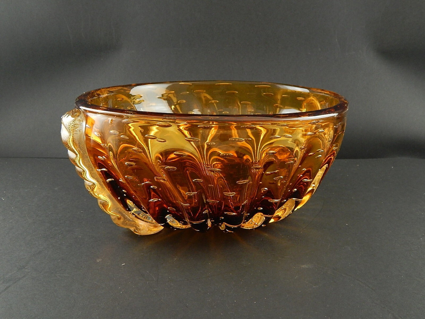 PREZIOSO RARO ART DECO CENTROTAVOLA VASCA VETRO SOFFIATO FIRMATO TOSO MURANO