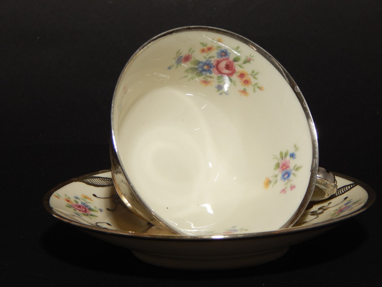 ANTICA TAZZA DA TE' PORCELLANA VOHENSTRAUSS JOHANN SELTMANN BAVARIA ARGENTO