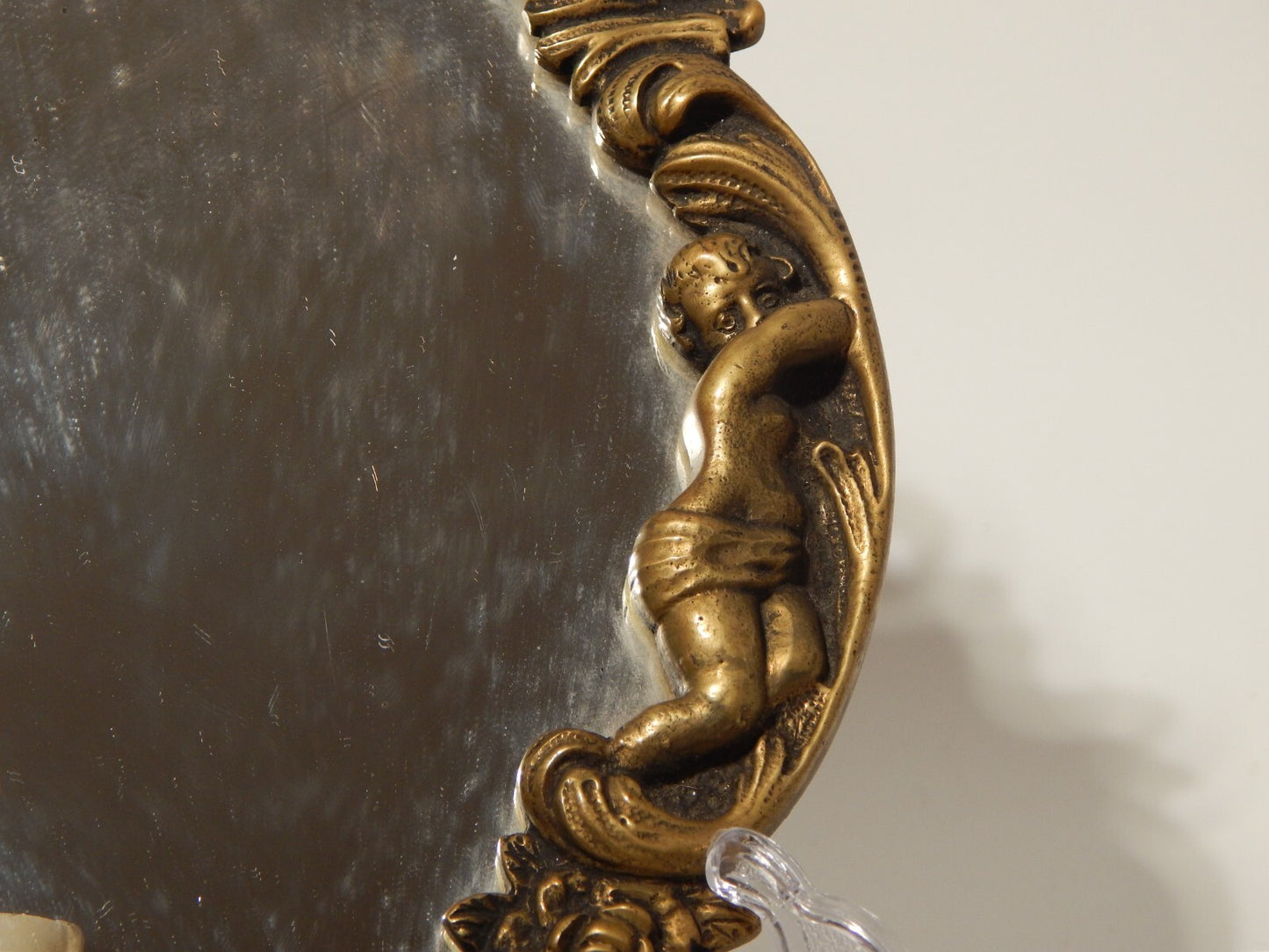 ANTICA APPLIQUE CON PREGEVOLE CORNICE STILE BAROCCO OTTONE O BRONZO E SPECCHIO