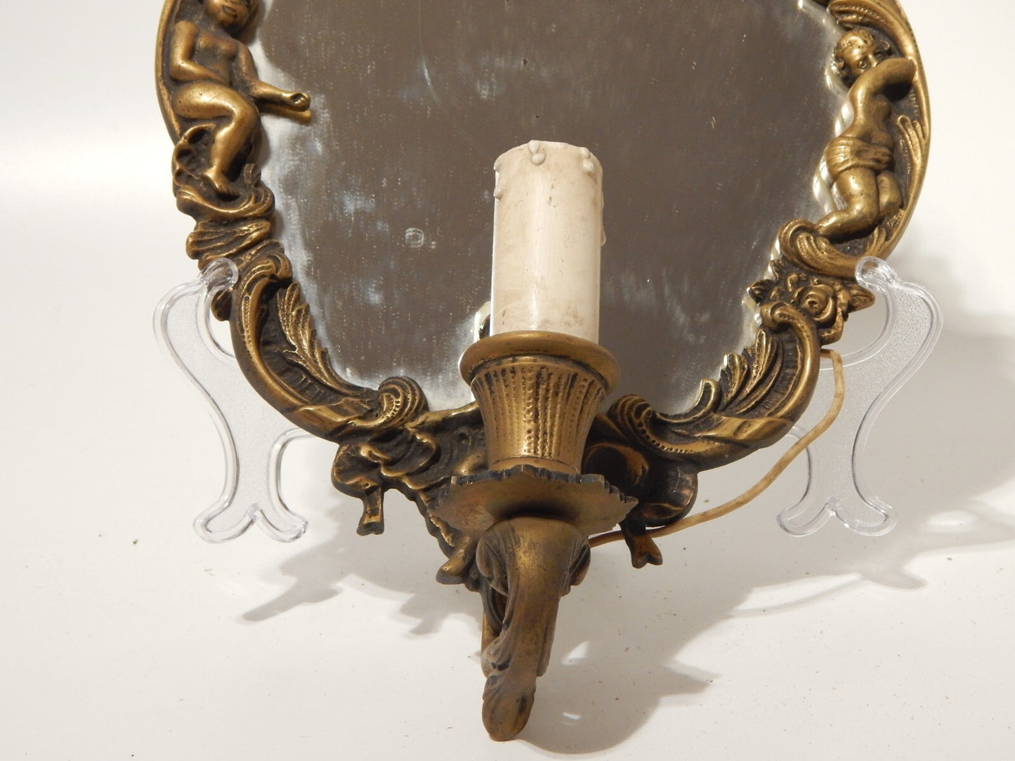 ANTICA APPLIQUE CON PREGEVOLE CORNICE STILE BAROCCO OTTONE O BRONZO E SPECCHIO