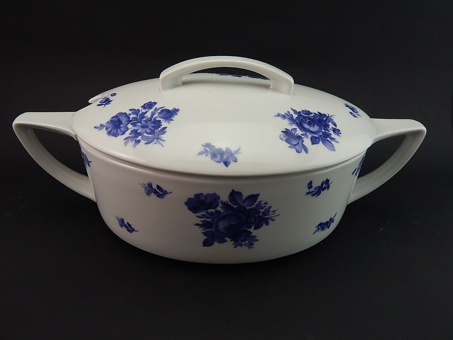 ANTICA 1920 PREZIOSA PORCELLANA KRAUTHEIM BAVARIA ZUPPIERA BIANCA ROSE BLU