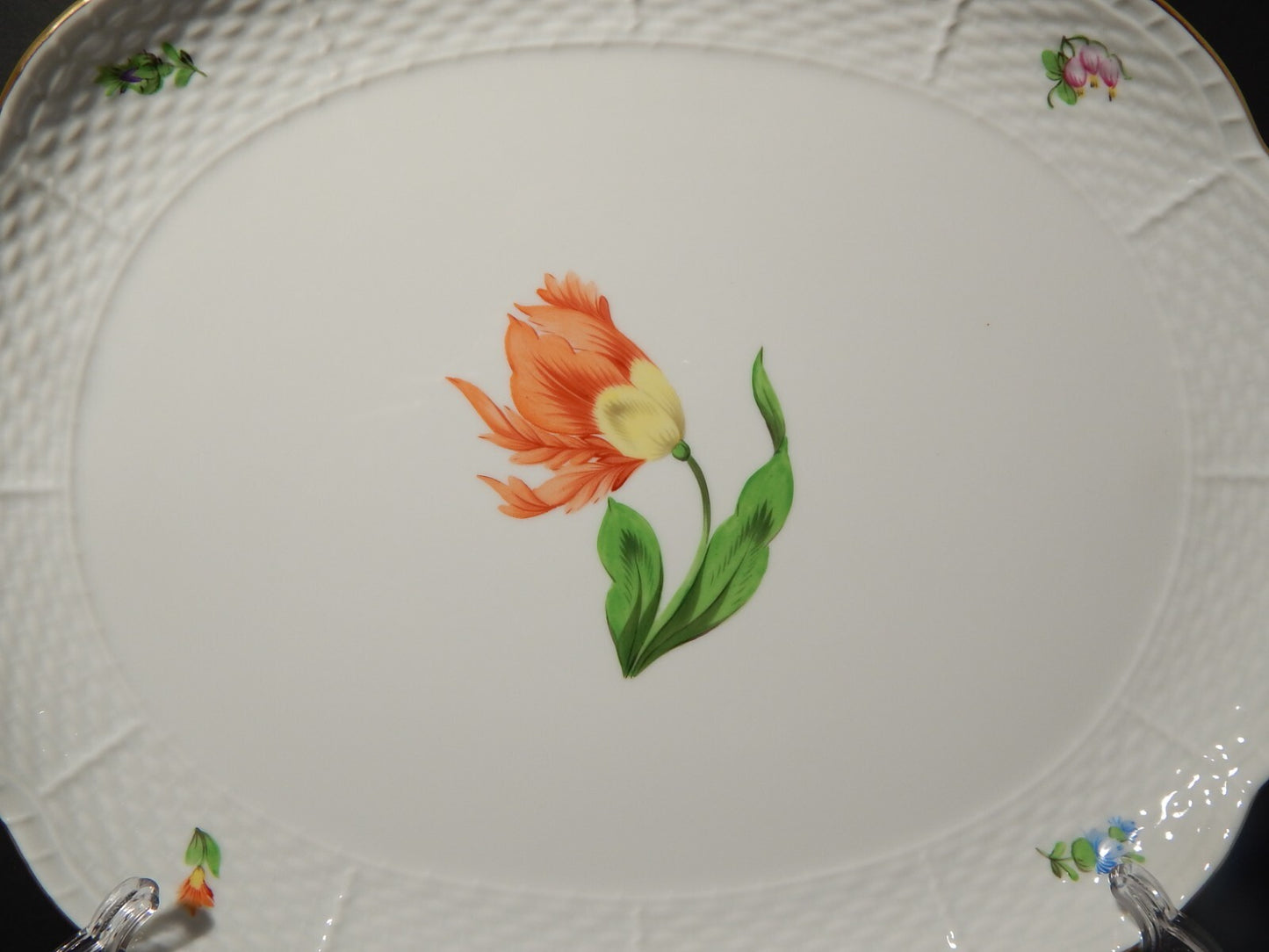 PREZIOSO ELEGANTE PORCELLANA HEREND VASSOIO PIATTO OVALE PETIT BOUQUET