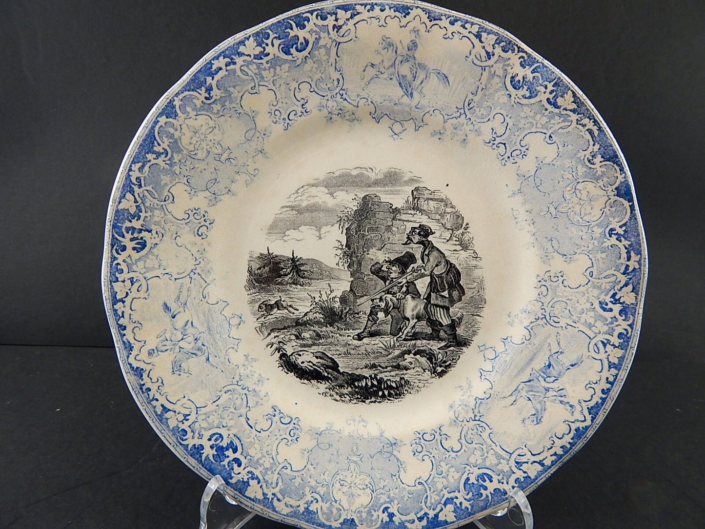 ANTICO PIATTO UMORISTICO CERAMICA FRANCESE SECONDA META' 800 IL CACCIATORE #9812