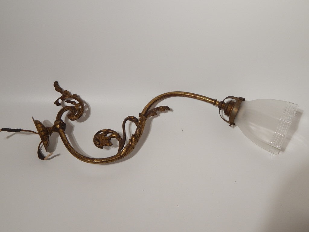 ANTICA ELEGANTE LIBERTY APPLIQUE LAMPADA PARETE OTTONE TULIP IN VETRO SATINATO