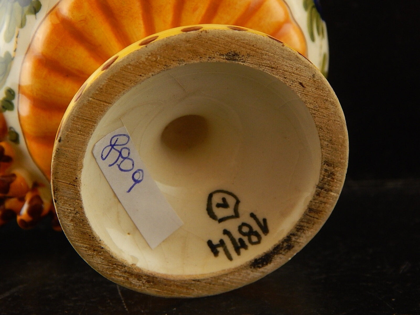 ANTICA TAZZA MAIOLICA CERAMICA POLICROMA FANTECHI ANSA A SERPE PRIMO 900 #8909