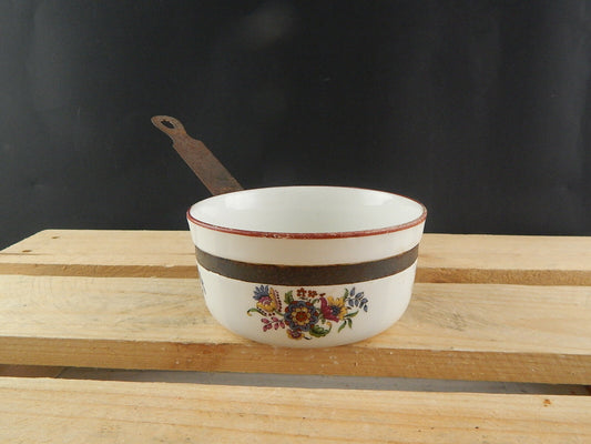 ANTICO INTROVABILE TEGAME PENTOLINO CERAMICA SMALTATA DECORO FLOREALE COLLEZIONE