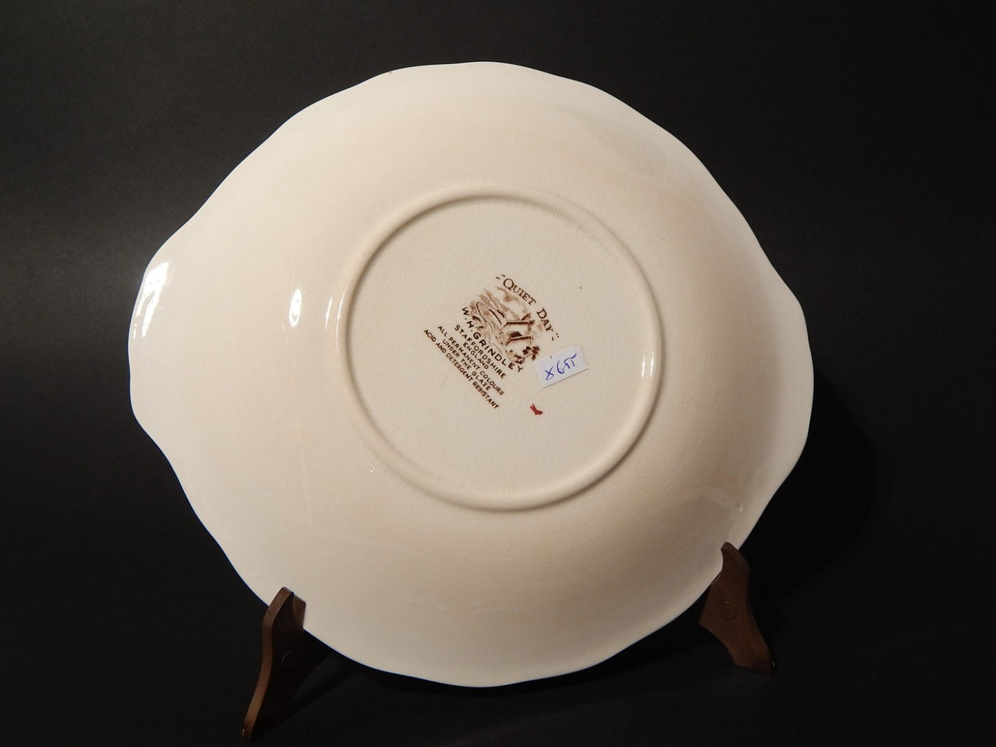 VINTAGE RARO VASSOIO CON MANICI CERAMICA W. H. GRINDLEY STAMPA MANO QUIET DAY