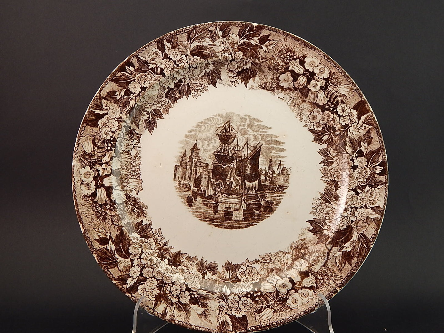 ANTICO PIATTO PORTATA VASSOIO PORCELLANA MANIFATTURA VENETA DECORO FERRARA