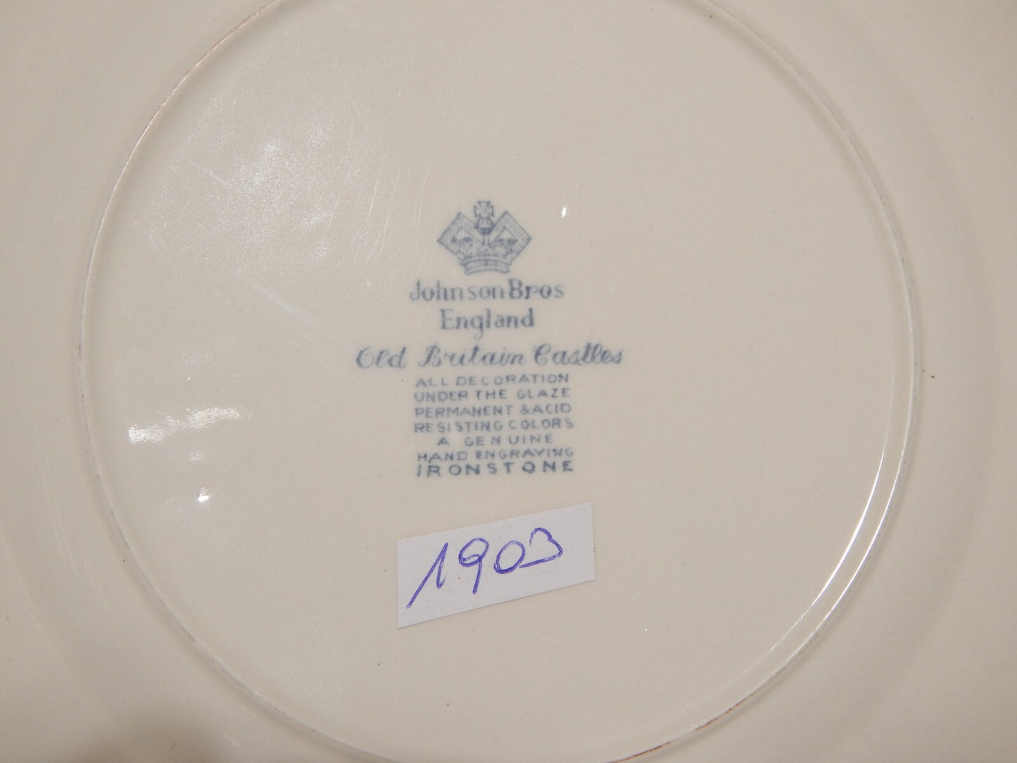 VINTAGE JOHNSON BROS PIATTO OLD BRITAIN CASTLE BLU PORCELLANA DIFETTO #1903