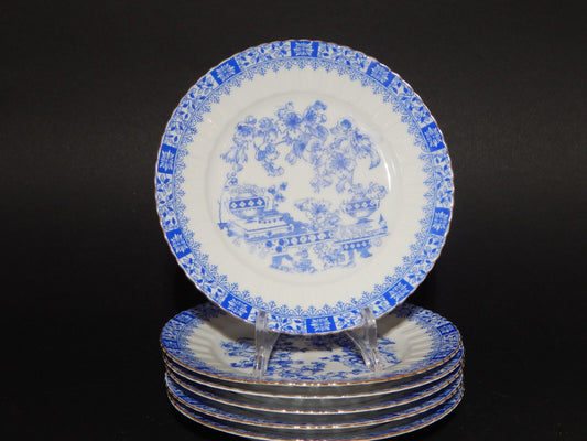 ANTICO SERVIZIO DESSERT O TORTA 6 PIATTI PORCELLANA BAVARIA DECORO BLAU CHINA