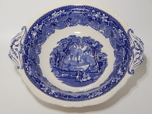 ANTICA LEGUMIERA CENTROTAVOLA CERAMICA INGLESE MASON’S DECORO VISTA BIANCO BLU