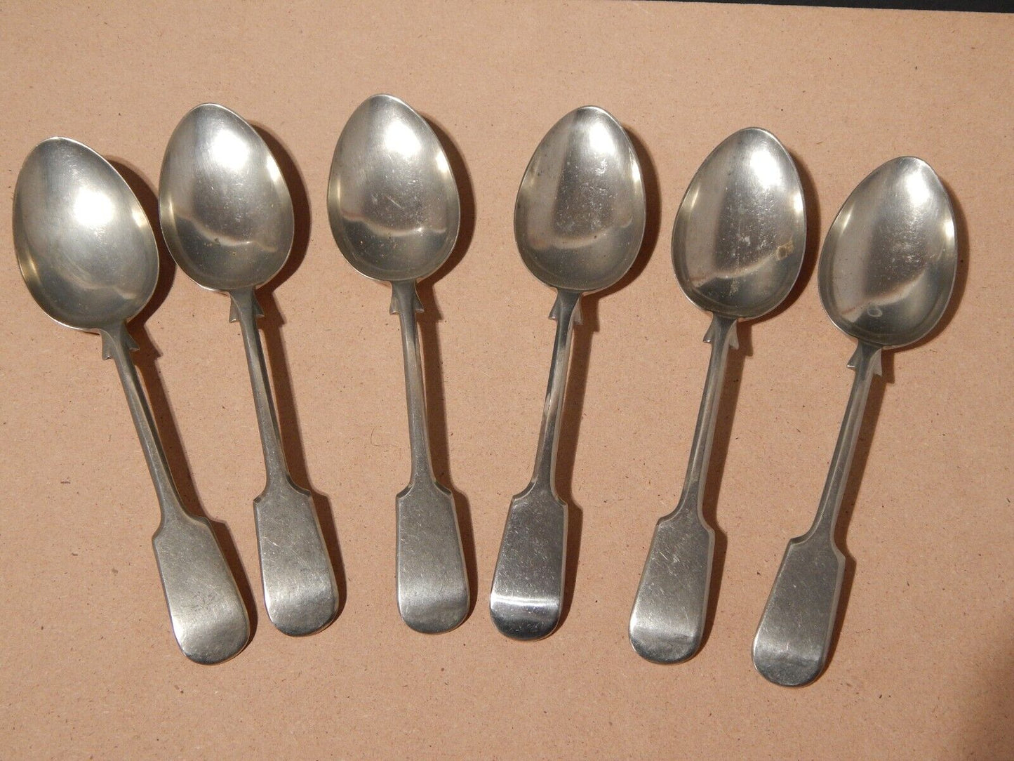 ANTICO SERVIZIO 6 POSATE CUCCHIAI ALPACCA ARGENTATI INGLESI ARGENTIERE DIXON