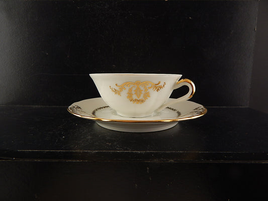 ANTICA TAZZA CAFFÈ PORCELLANA BIANCA ORO PORCELAINE COMPAGNIE LUXE NATIONALE