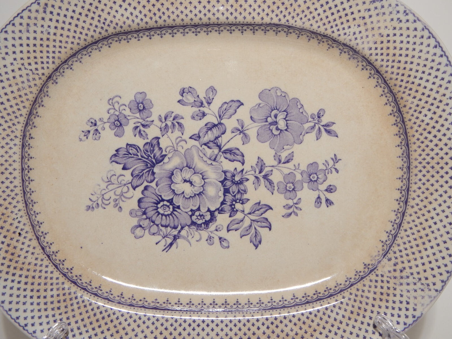 ANTICO VASSOIO CERAMICA STAFFORDSHIRE PRIMAVESI 1860 ERMINE BORDER VIOLA ##