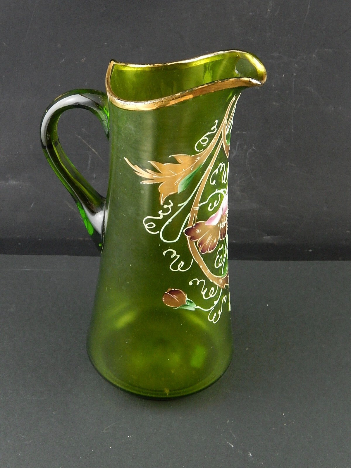 ANTICA PREZIOSA BROCCA CARAFFA VETRO SOFFIATO DI MURANO EPOCA LIBERTY DIPINTA