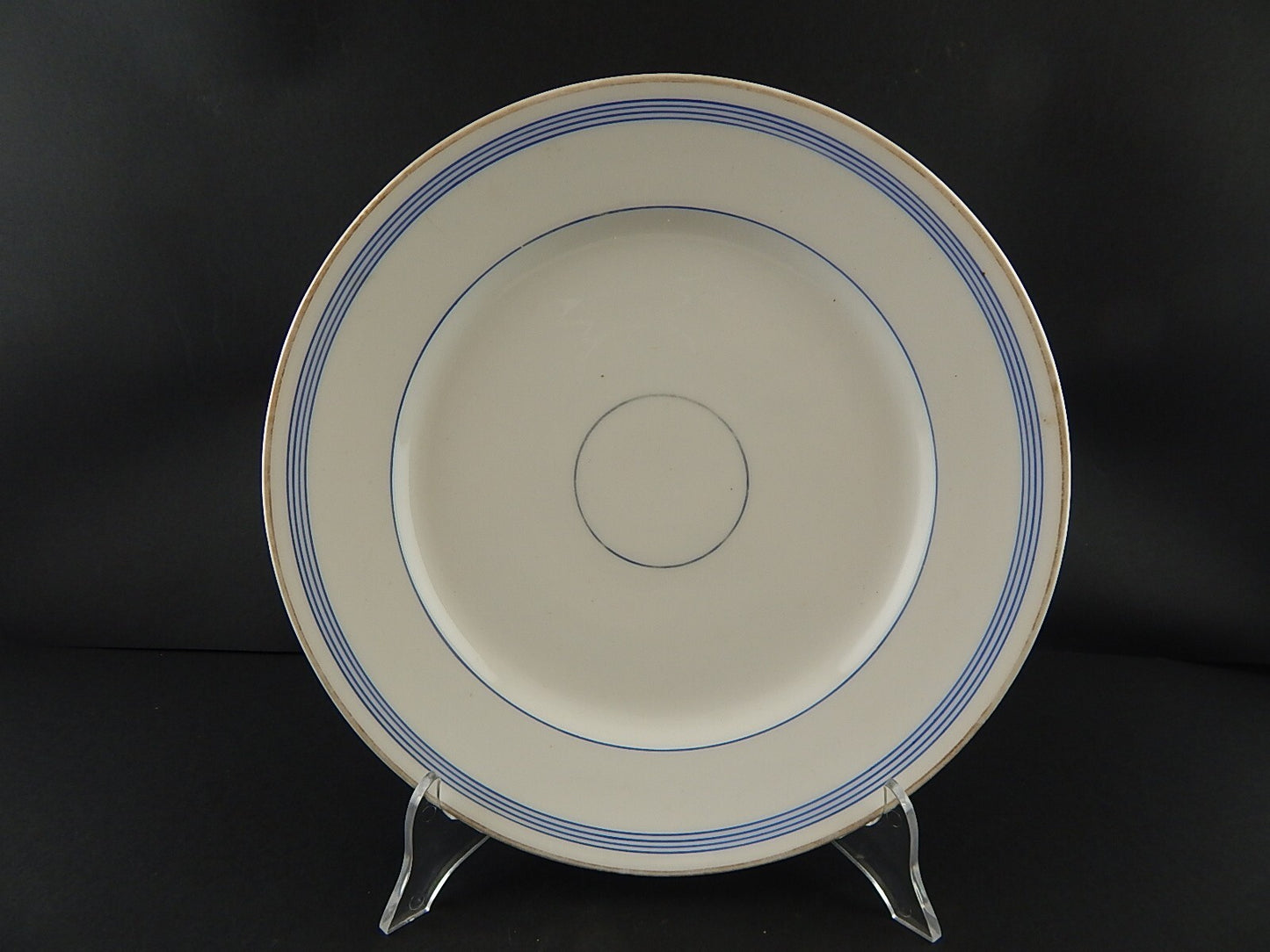 ANTICO PIATTO VASSOIO ROTONDO PORCELLANA PARIGI BIANCA BLU ORO NAPOLEONE III