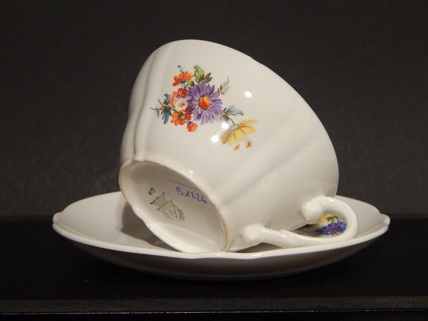 VINTAGE TAZZA TE' CERAMICA RICHARD GINORI LAVENO DIAMONDSTONE FLOREALE difetto