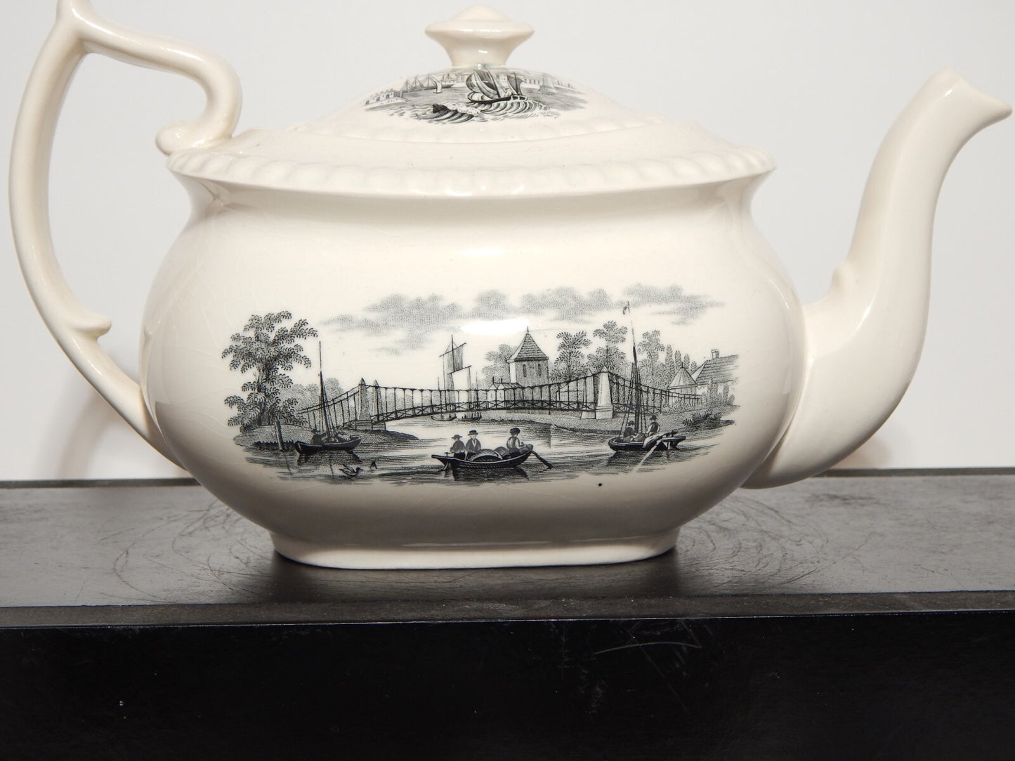 ANTICA RARA TEIERA INGLESE SEMI PORCELLANA COPELAND SPODE PAESAGGIO MARINO