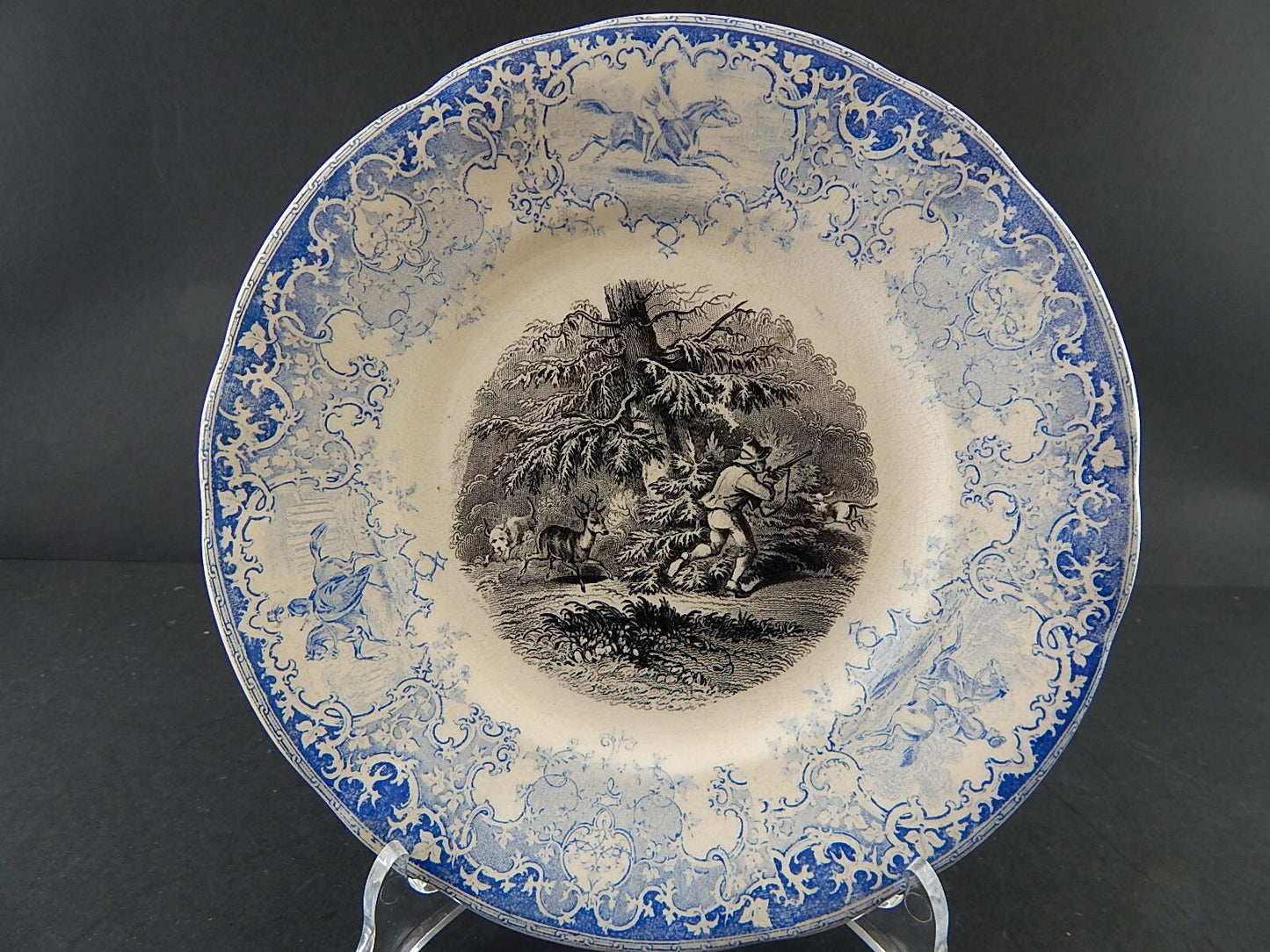 ANTICO PIATTO UMORISTICO CERAMICA FRANCESE SECONDA META' 800 IL CACCIATORE #9811