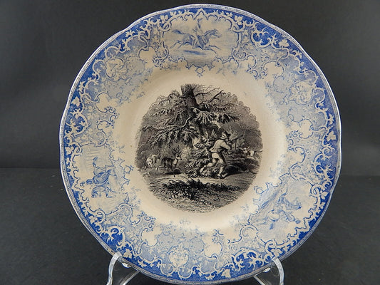 ANTICO PIATTO UMORISTICO CERAMICA FRANCESE SECONDA META' 800 IL CACCIATORE #9811