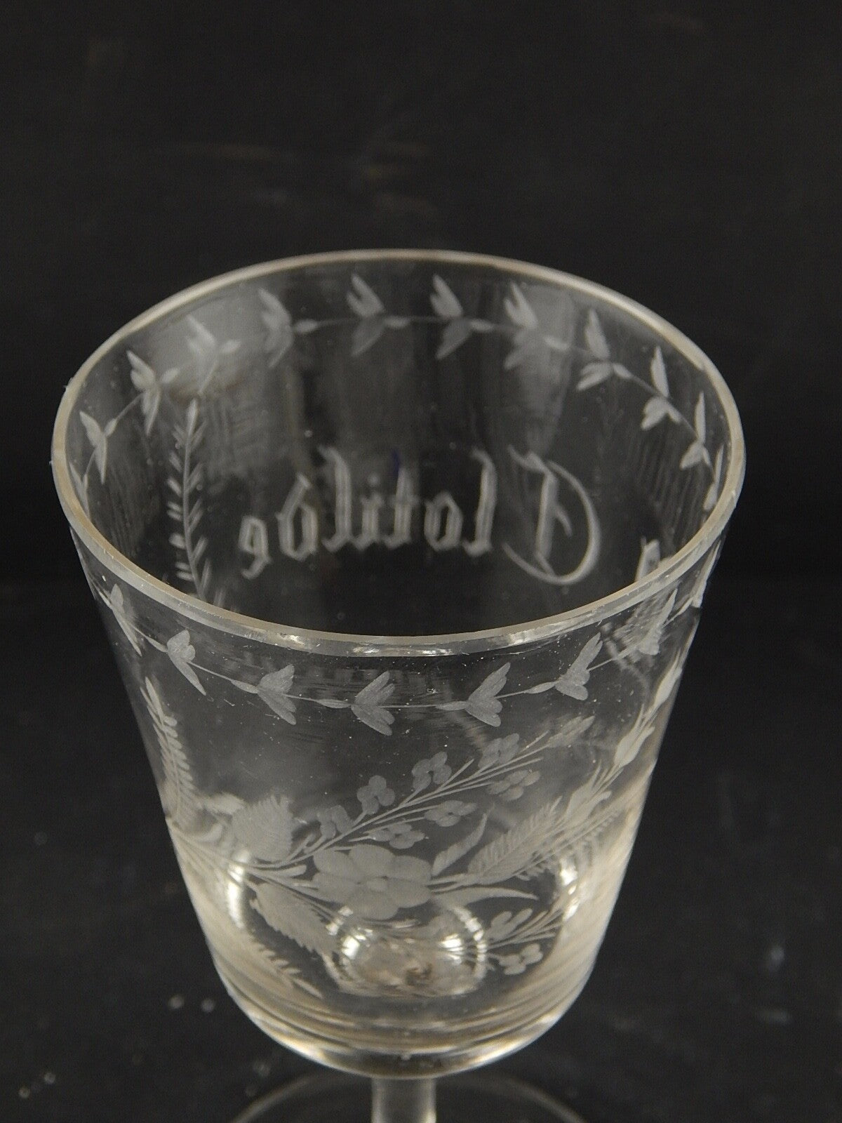 ANTICO 1800 COLLEZIONE CALICE CRISTALLO INCISO ALL'ACIDO M. CLOTILDE