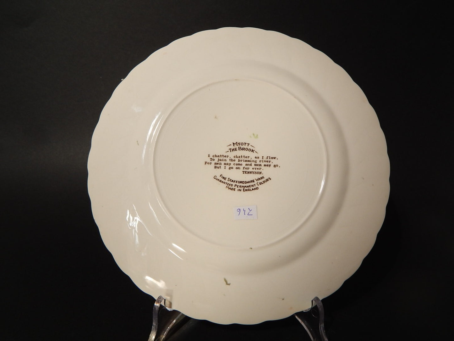 PIATTO PORCELLANA VINTAGE THE BROOK MYOTT STAFFORDSHIRE ENGLAND TENNYSON