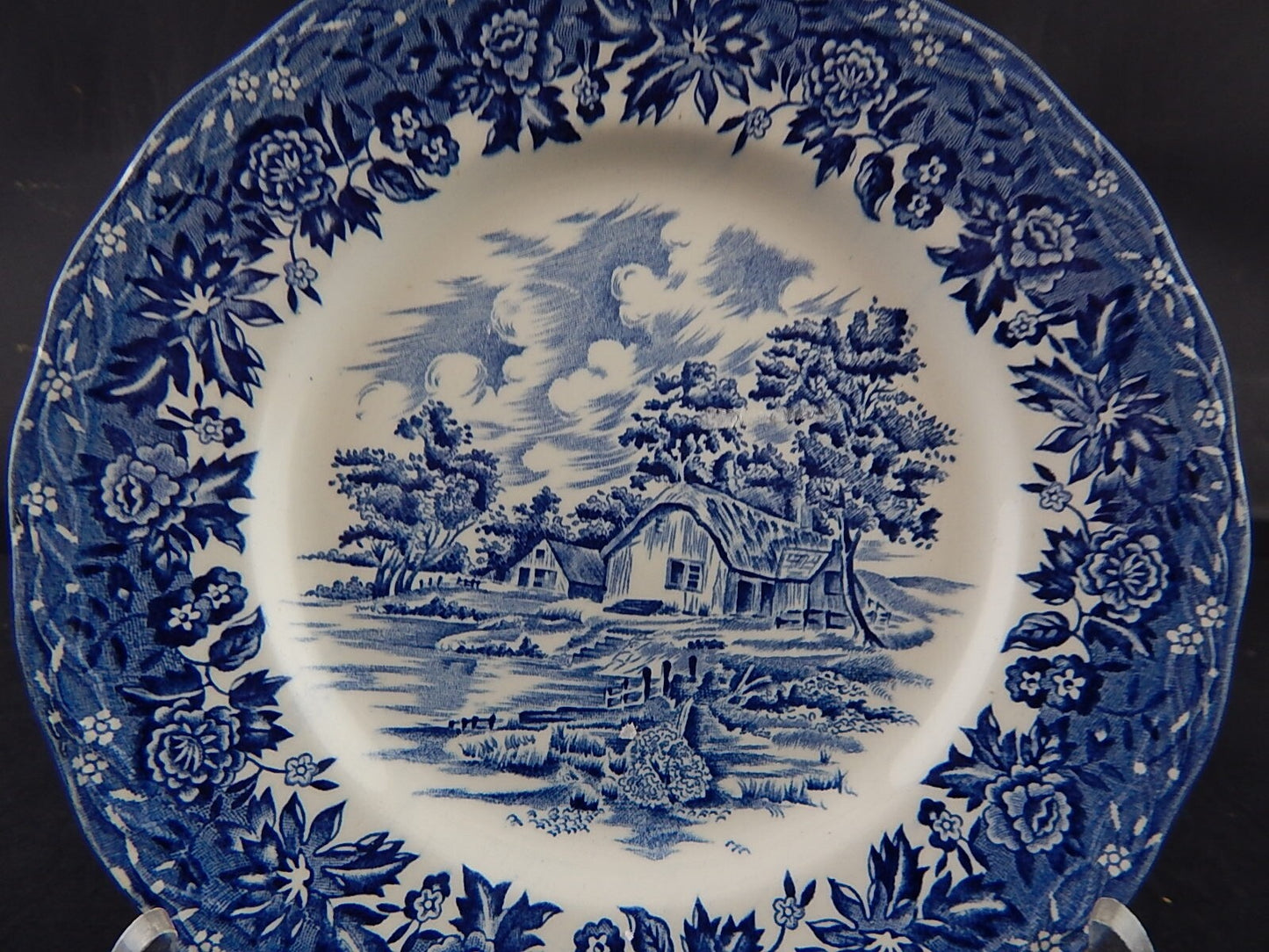 VINTAGE PIATTO SEMI PORCELLANA BIANCO BLU STAFFORSHIRE GRINDLEY COUNTRY STYLE