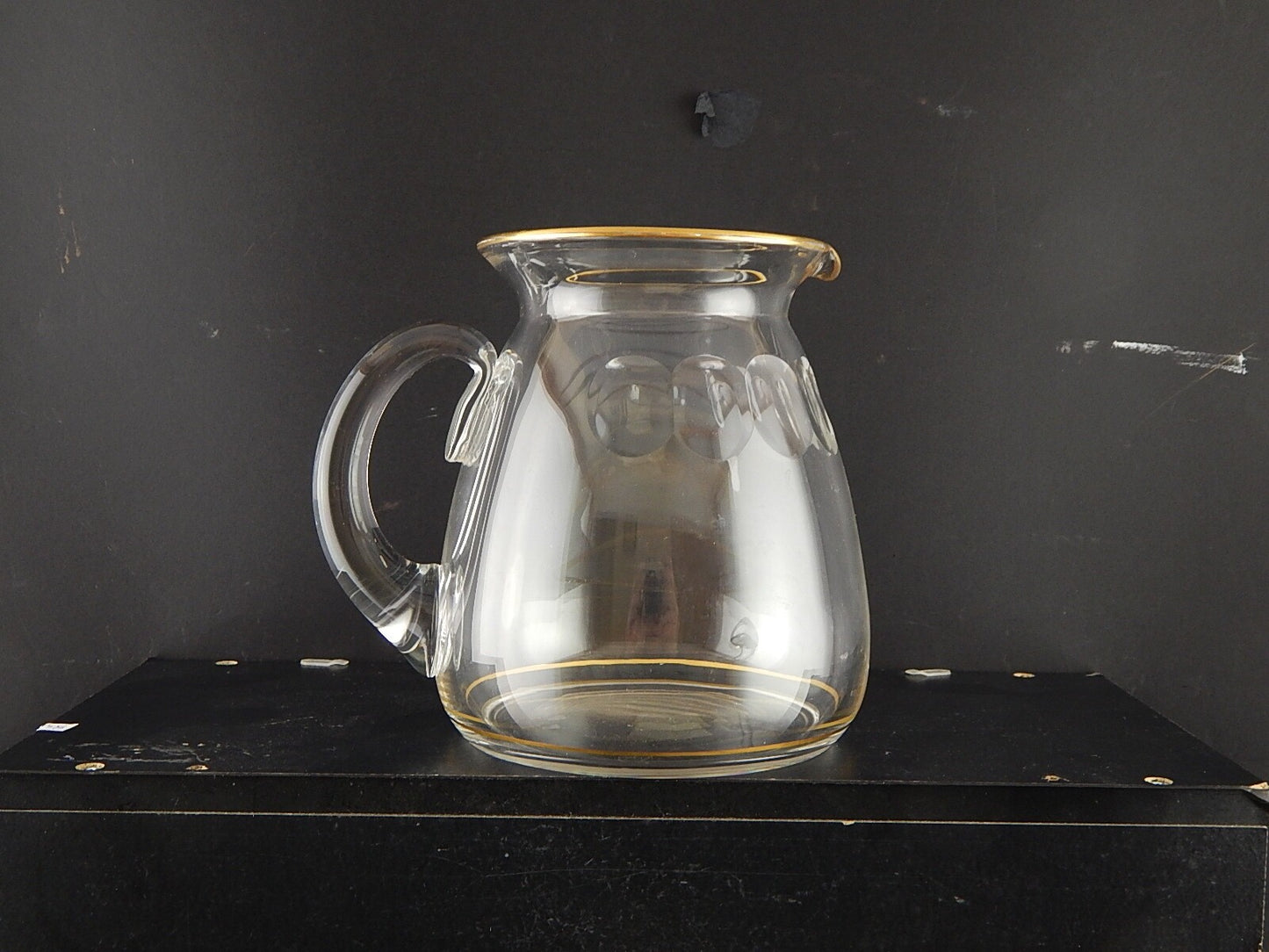 VAL ST LAMBERT FIRMATA ANTICA CARAFFA CRISTALLO MOLATO CON PROFILO ORO 24 K