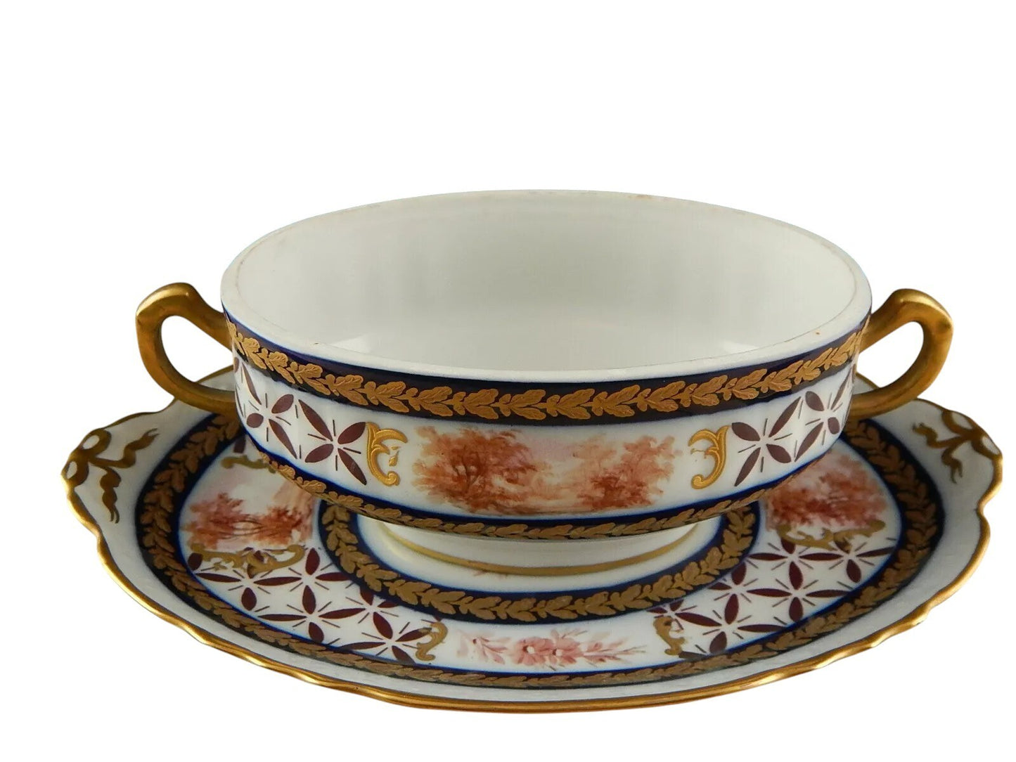 ANTICA 1922 SALSIERA PICCOLA ZUPPIERA PORCELLANA MARCHIO SEVRES DECORATORE DENIS