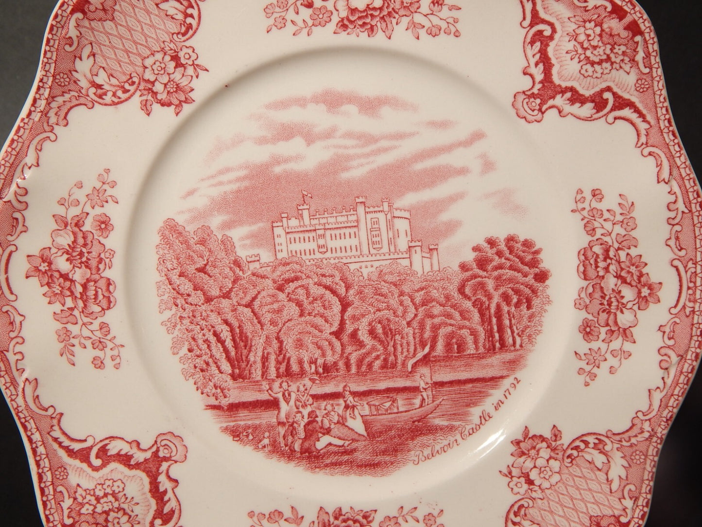 VINTAGE JOHNSON BROS OLD BRITAIN CASTLE PIATTO QUADRATO SEMI PORCELLANA ROSSO