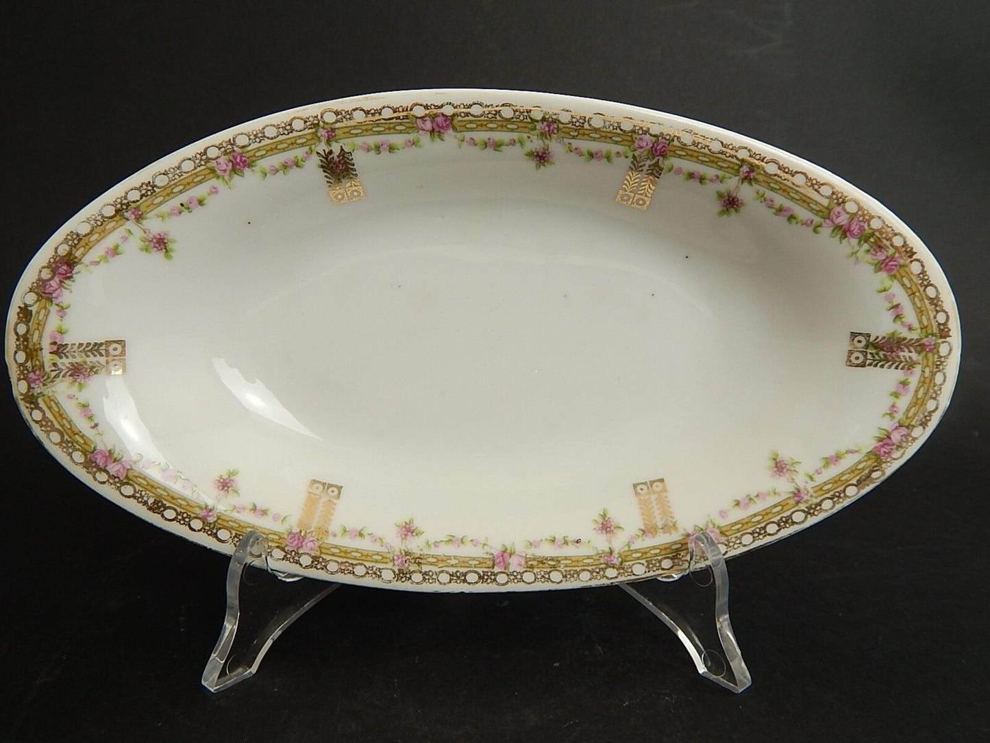 ANTICA RAVIERA VASSOIO PORCELLANA GINORI LIBERTY GHIRLANDE DI ROSE ORO ZECCHINO