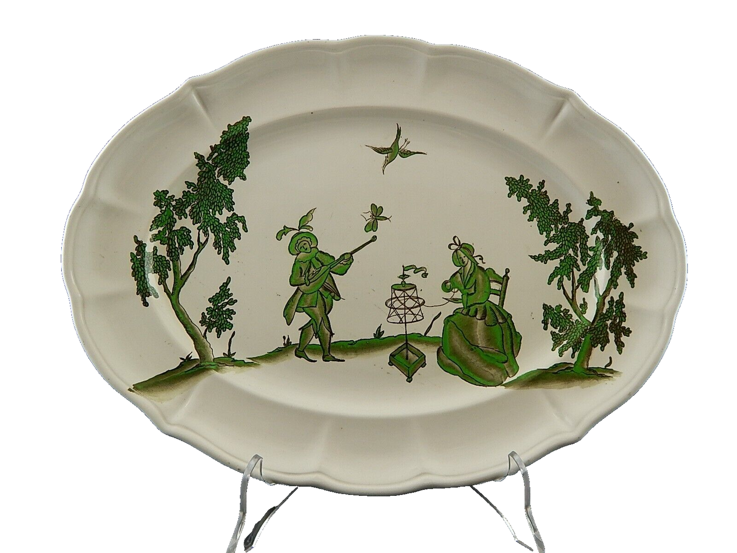 ANTICO RARO VASSOIO CERAMICA S.C.I. LAVENO ANDLOVIZ FIGURE VECCHIO MILANO 1920