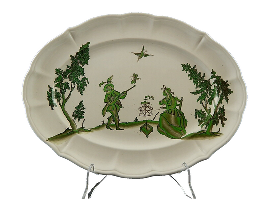 ANTICO RARO VASSOIO CERAMICA S.C.I. LAVENO ANDLOVIZ FIGURE VECCHIO MILANO 1920